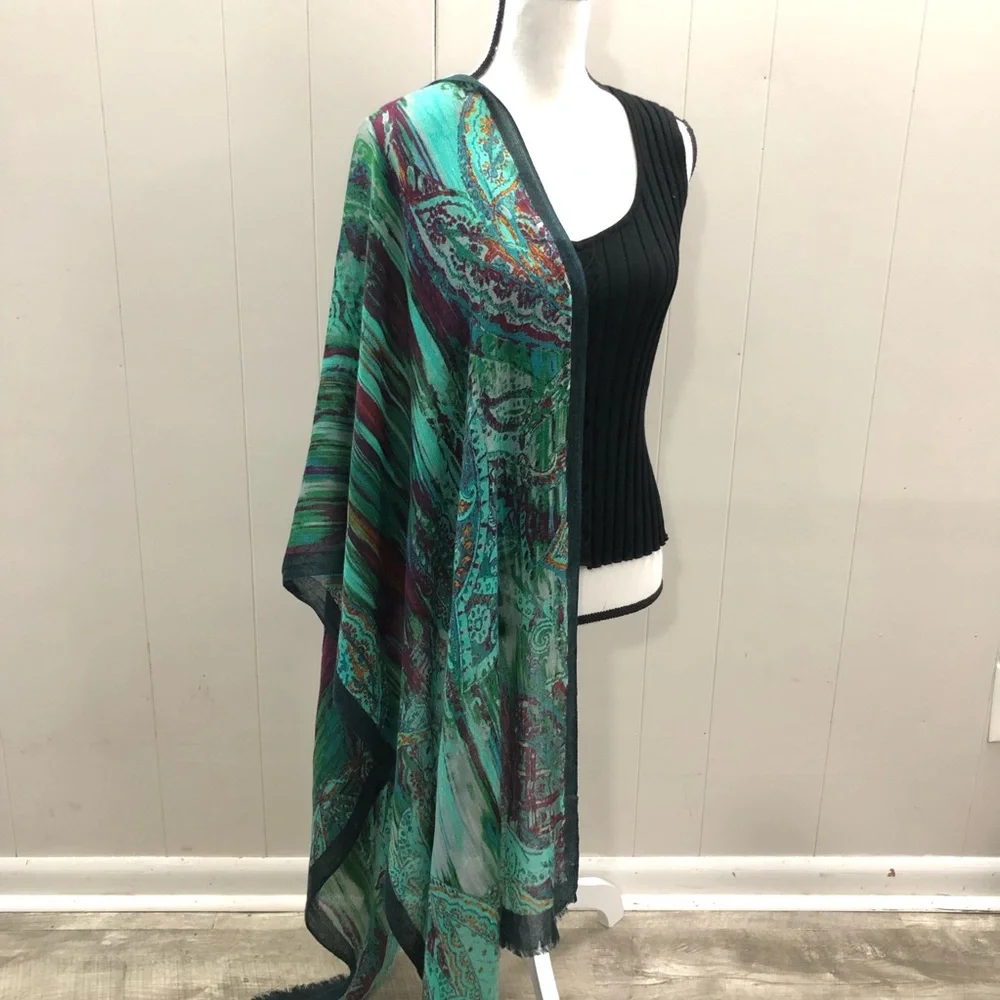 Lightweight Green Paisley Blanket Scarf/Wrap/Shawl - Picture 2 of 15
